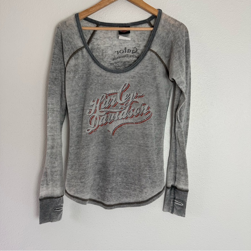 Women’s Harley Davidson size large gray burn out thermal long sleeve shirt